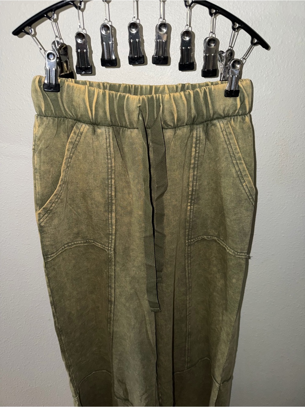 Zenana Outfitters French Terry Olive Wash Flare Drawstring Pants NWOT - Picture 5 of 10